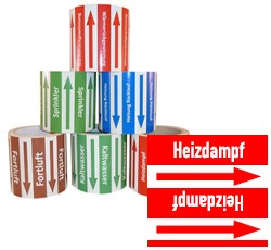 Rohrleitungsband Heizdampf rot/weiss 100 mm x 10 m