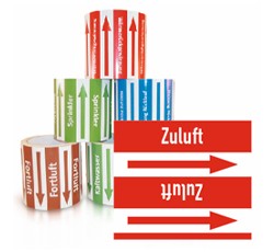 Rohrleitungsband Zuluft rot/weiss 100 mm x 10 m