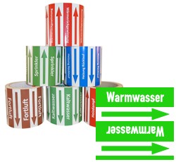 Rohrleitungsband Warmwasser grün/weiss 100 mm x 10 m