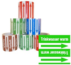 Rohrleitungsband Trinkwasser warm grün/weiss 100 mm x 10 m