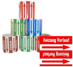 Rohrleitungsband Heizung Vorlauf rot/weiss 100 mm x 10 m